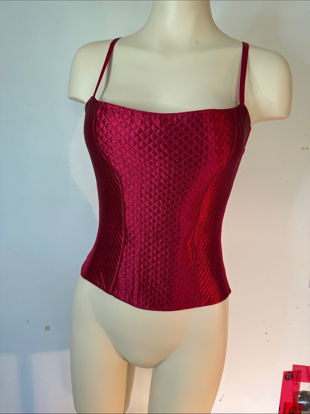 La Vie En Rose Red Quilted Satin Bandeau Corset Top